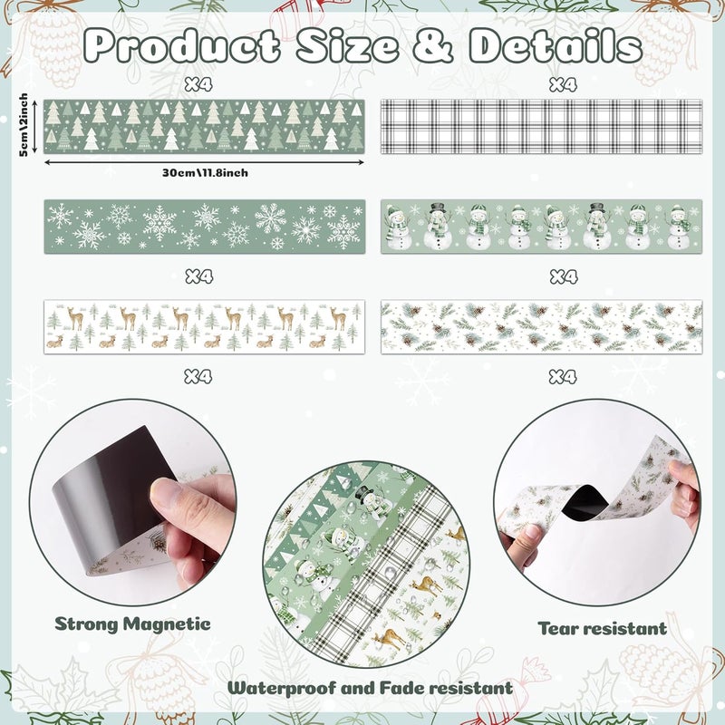 CPicdn Store 24Pcs Christmas Classroom Magnetic Bulletin Board Borders Decoration Set, Christmas Sage Snowflakes Snowman Border Trims Green Classroom Chalkboard Supplies Wall Door Xmas Winter Party Decor - Image 2